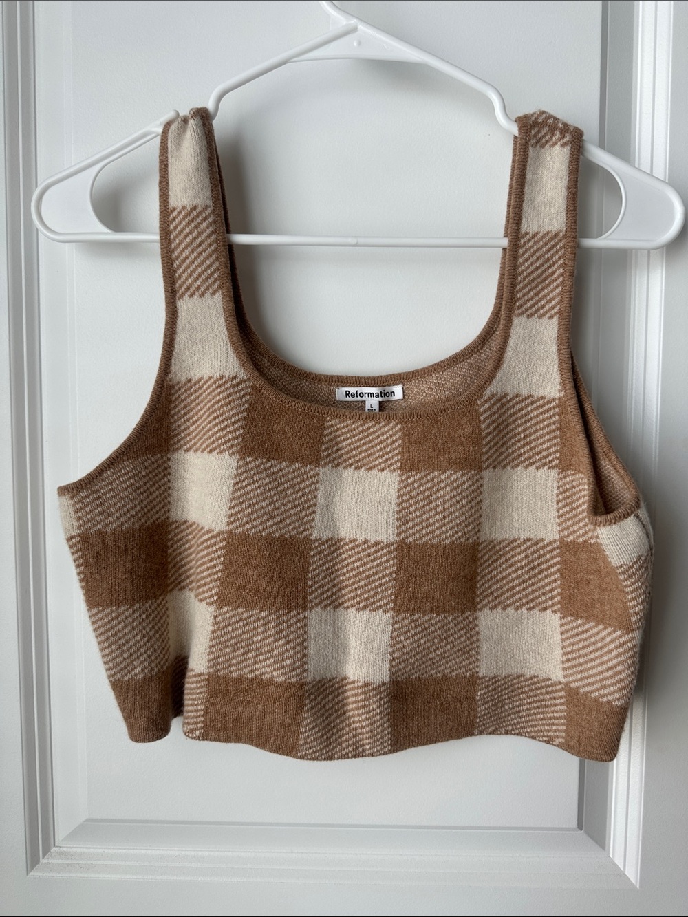 Reformation Tan and Cream Plaid Knit Cardigan & Tank Set - Picture 6 of 7
